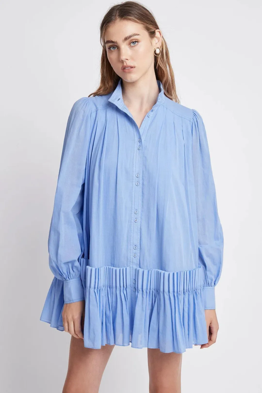 Aje Pavillon Pleat Mini Dress Cornflower Blue Size 10 for rent on The Volte - main image