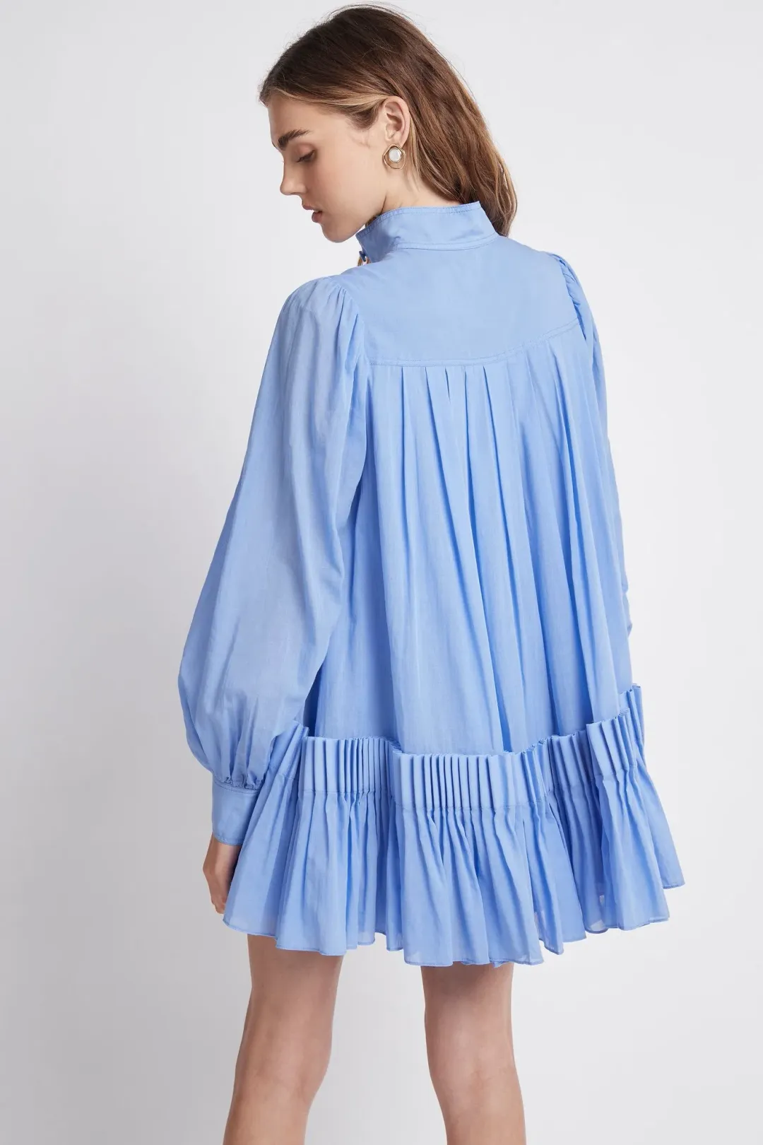 Aje Pavillon Pleat Mini Dress Cornflower Blue Size 10 for rent on The Volte - main image