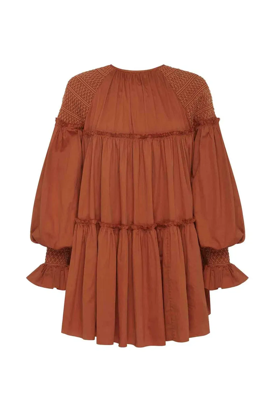 Aje Tranquility Smock Mini Dress Rust Size 10 for rent on The Volte - main image