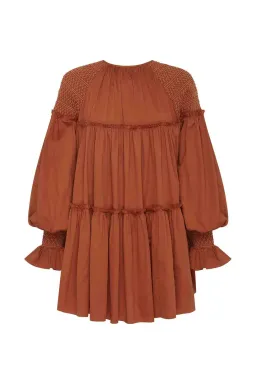 Aje Tranquility Smock Mini Dress Rust Size 10 for rent on The Volte - image 5