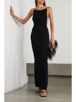 Christopher Esber Open Back Embellished Ruched Crepe Gown Black Size 10 for rent on The Volte - image 1