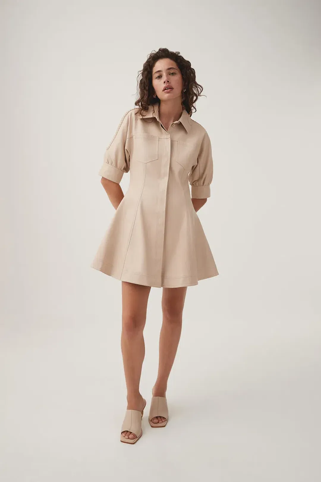 AJE Flourisher Braided Mini Dress Beige Size 8 for rent on The Volte - main image