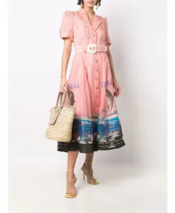 Zimmermann The Postcard Shirt Midi Dress Resort Coral Reef Print  Size 0/Au 8  for rent on The Volte - image 1