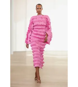 Aje Palladium Ruffled Midi Dress Pink  Size  8 for rent on The Volte - image 1