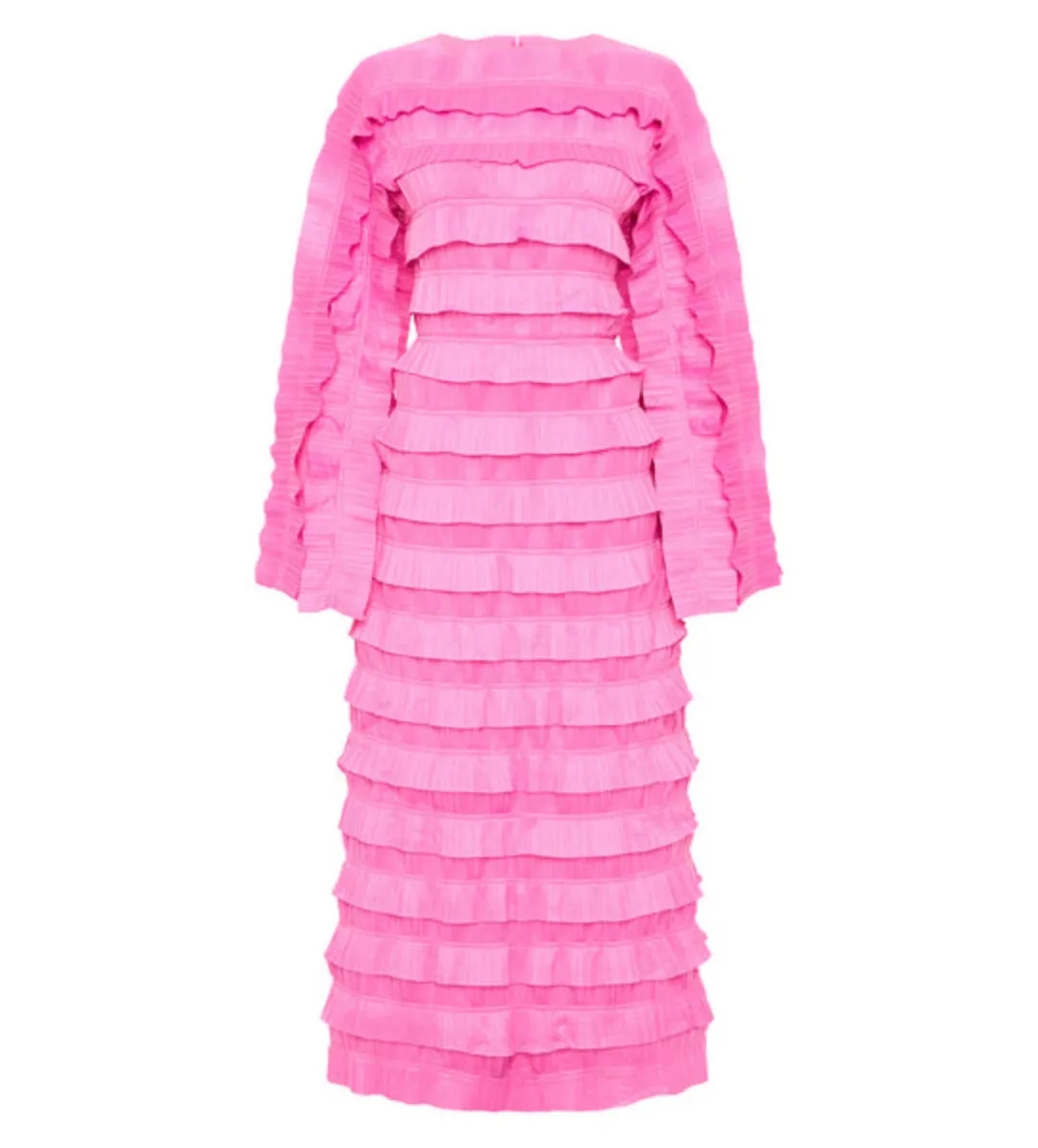 Aje Palladium Ruffled Midi Dress Pink  Size  8 for rent on The Volte - main image
