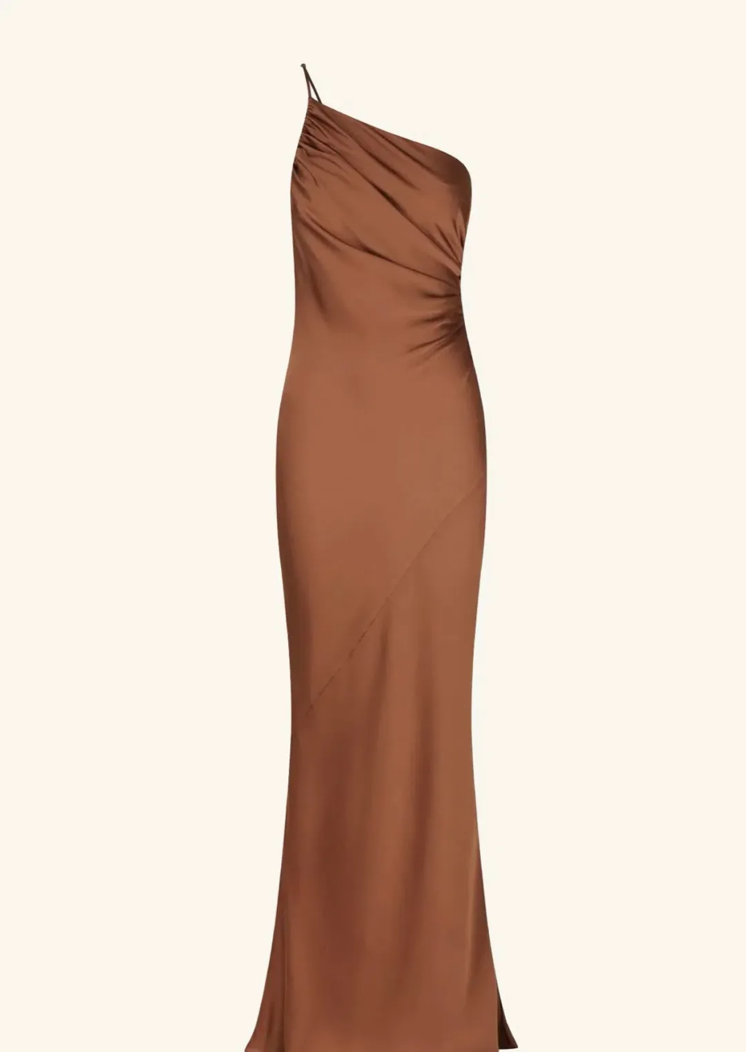 Shona Joy Luxe Asymmetrical Gathered Maxi Dress Mocha Size 6  for rent on The Volte - main image