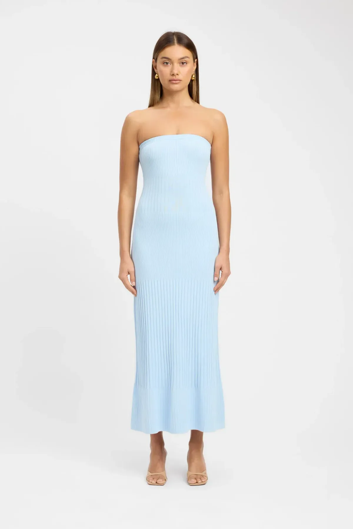 Kookaï Serah Strapless Midi Dress Light Blue Size AU8 for rent on The Volte - main image