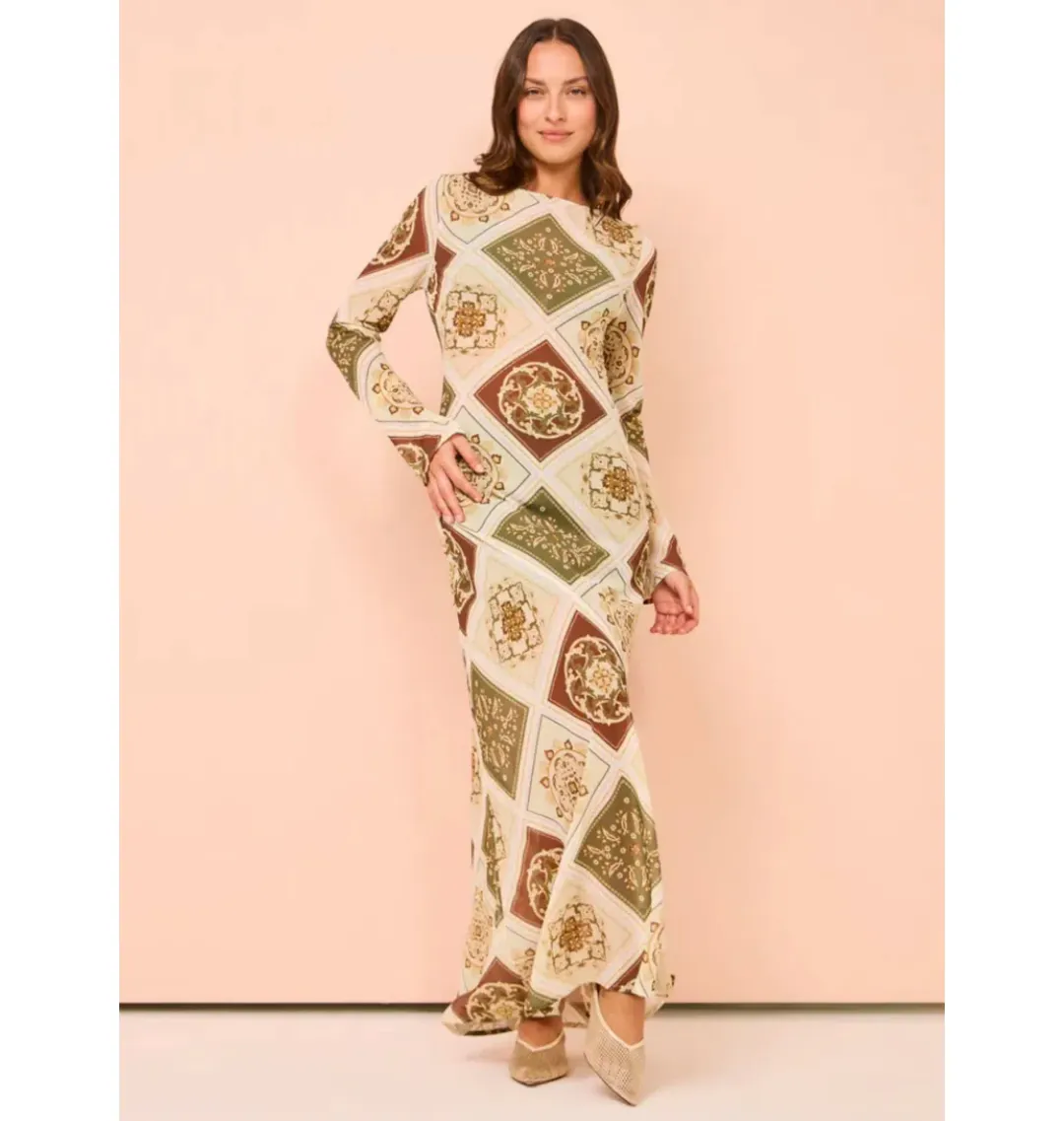 Hansen & Gretel Sundra Slip Dress in Evergreen Tile Size S / AU 8 for rent on The Volte - main image