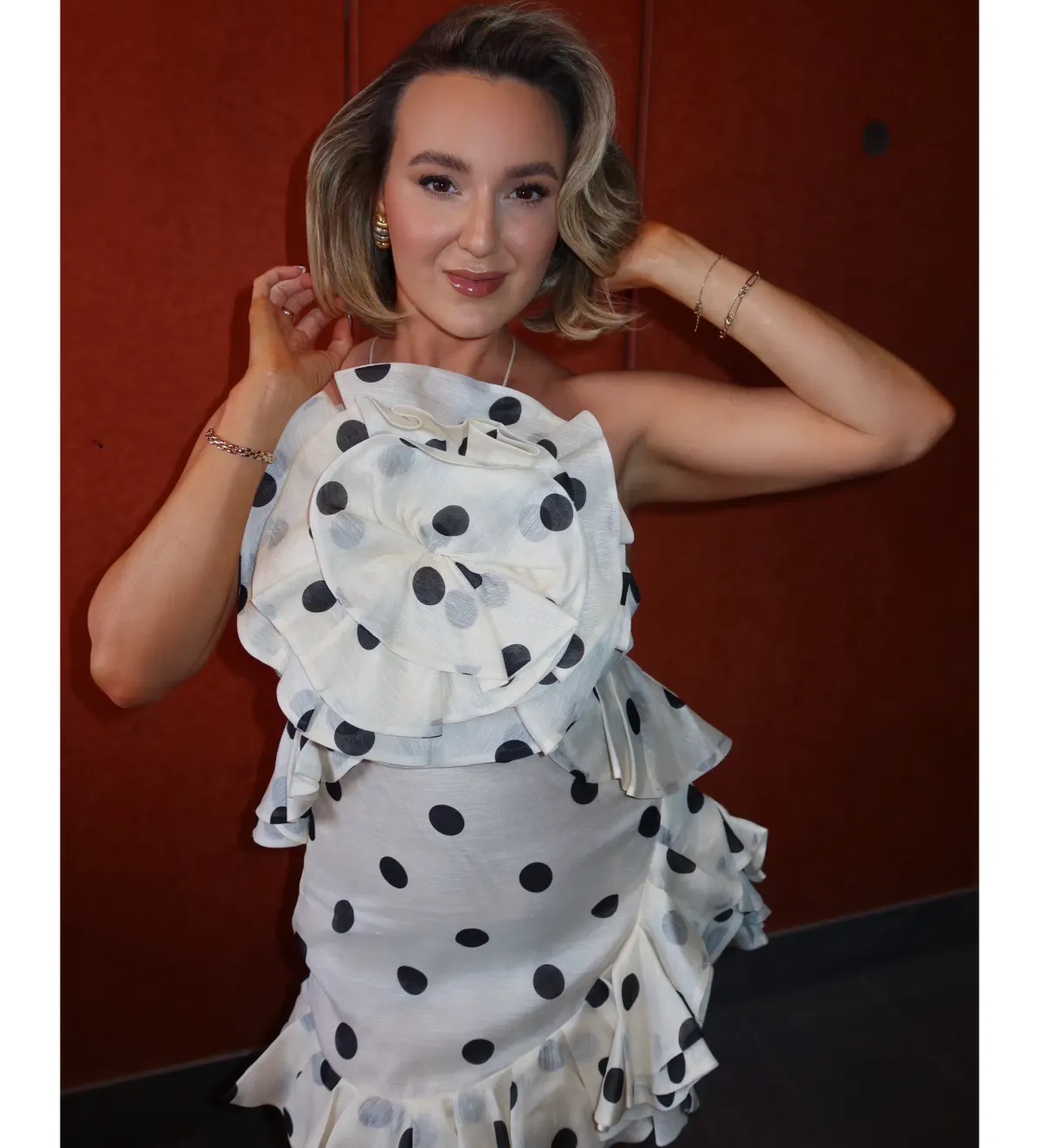 Zimmermann The Crush Ruffle Halter Mini Dress in Cream/Black Dot Size 0 / AU 8 for rent on The Volte - main image