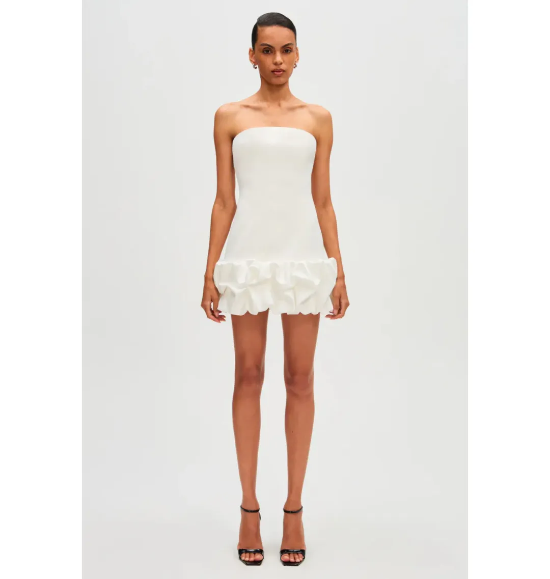 Misha Sapphire Crepe Mini Dress Ivory Size 8/S for rent on The Volte - main image