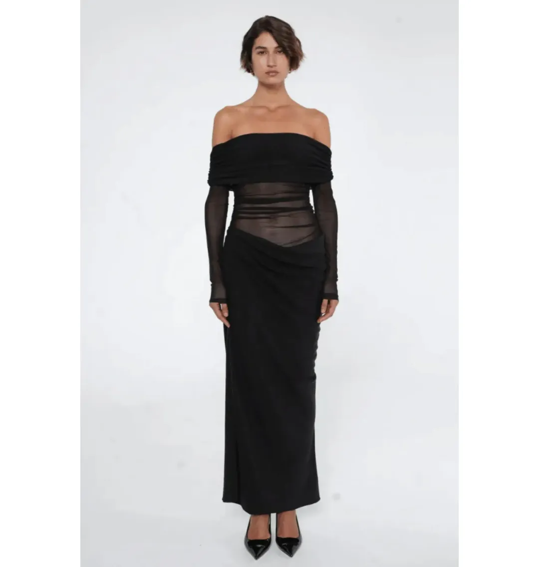 BENNI Yasmin Off-Shoulder Maxi Dress Black Size AU 10  for rent on The Volte - main image