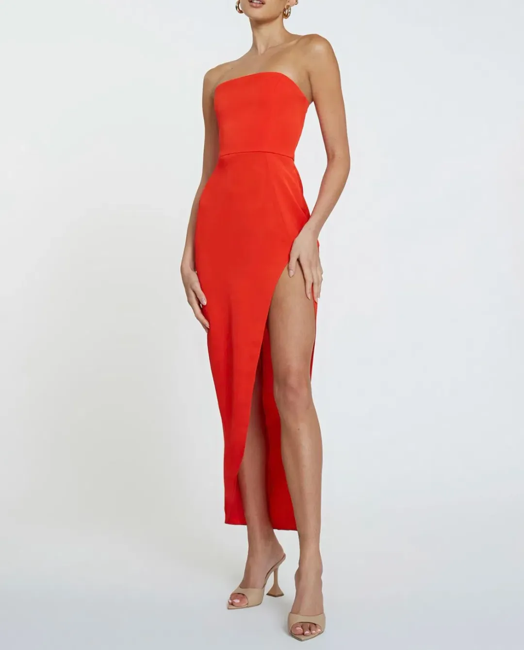 By Johnny The Lotus Strapless Midi Dress Red Size 6 for rent on The Volte - main image
