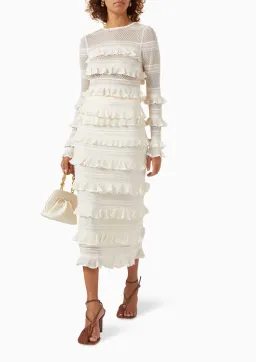 Zimmermann Wonderland Frilled Lace Top and Midi Skirt Set White Size 0 / AU 8  for rent on The Volte - image 1