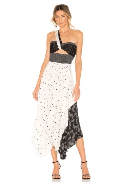 A.L.C. Aurora Pleated One Shoulder Midi Dress White Black Size AU 8 for rent on The Volte - image 1