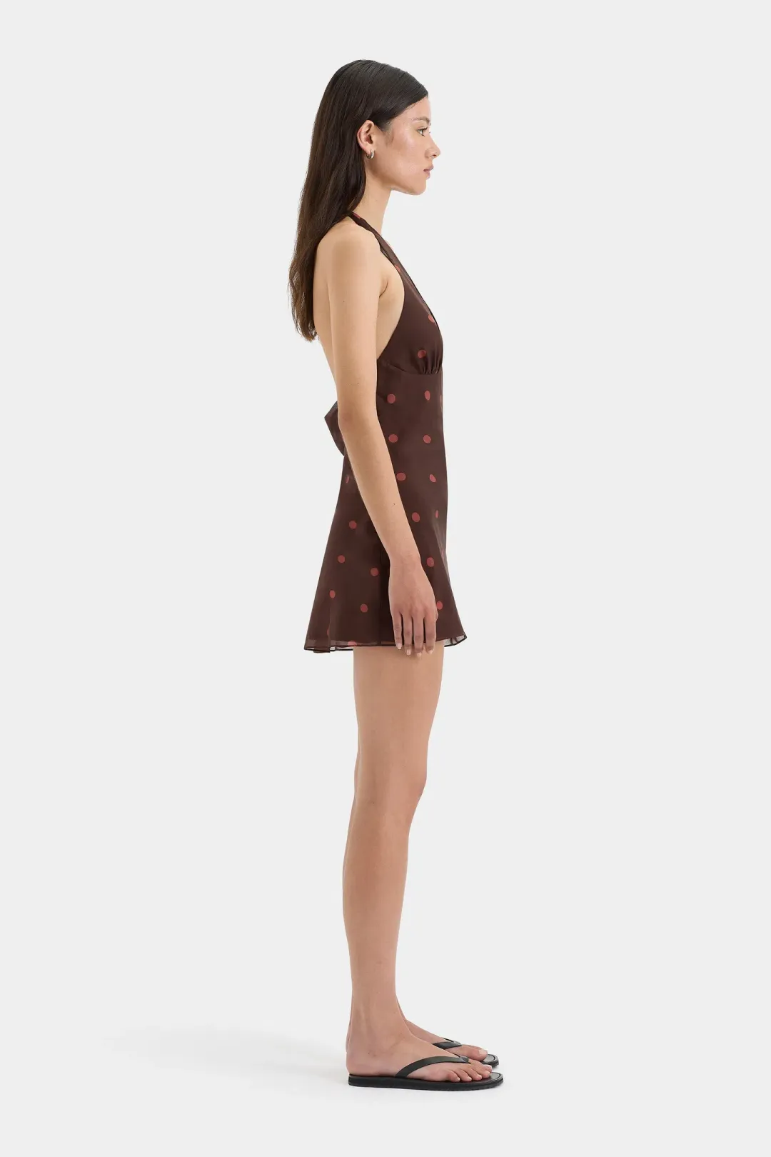 Sir the Label Toni Halter Mini Dress Chocolate Dot Size 1 / AU 8 for rent on The Volte - main image