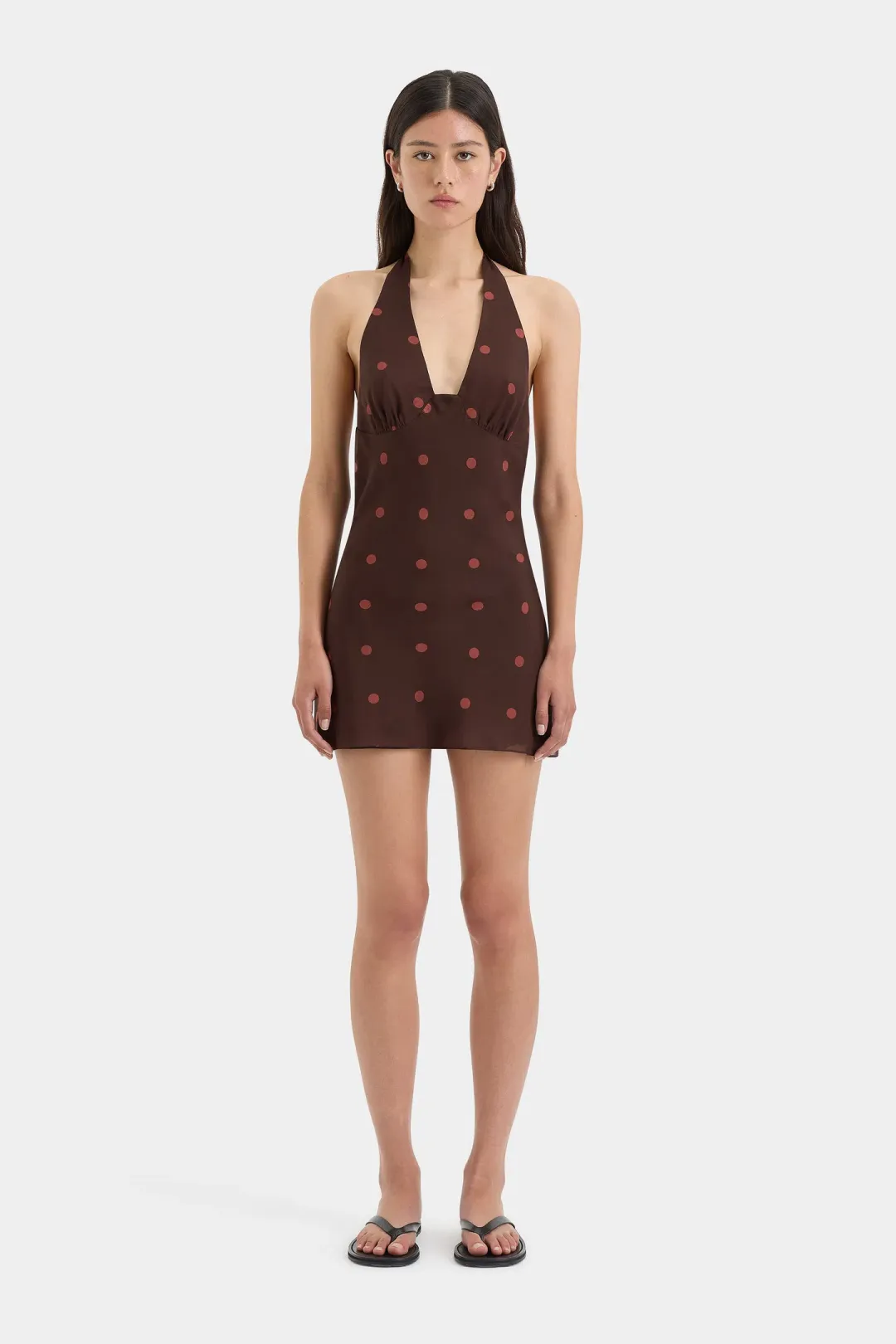 Sir the Label Toni Halter Mini Dress Chocolate Dot Size 1 / AU 8 for rent on The Volte - main image