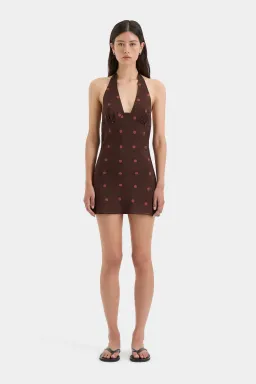 Sir the Label Toni Halter Mini Dress Chocolate Dot Size 1 / AU 8 for rent on The Volte - image 1