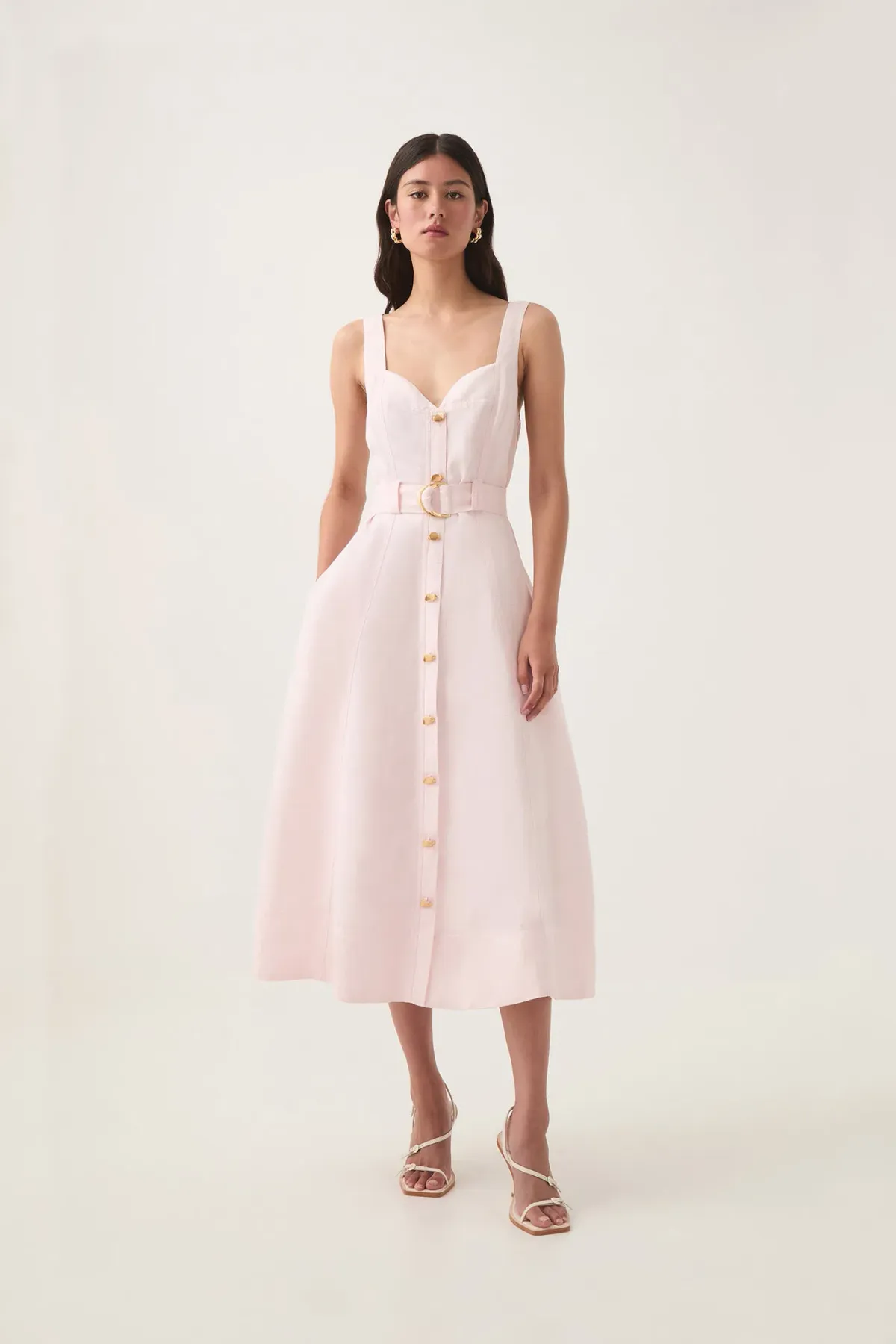 Aje Clay Belted Midi Dress in Pastel Pink Size AU 8 for rent on The Volte - main image