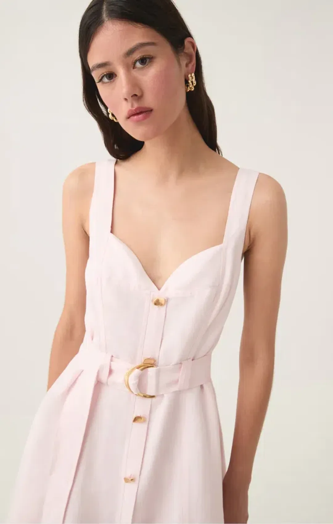 Aje Clay Belted Midi Dress in Pastel Pink Size AU 8 for rent on The Volte - main image