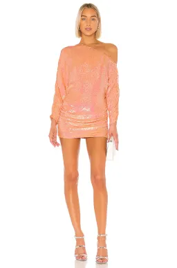 Retrofete Yasmin Sequin Off Shoulder Ruched Mini Dress in Grapefruit Size S / AU 8 for rent on The Volte - image 5