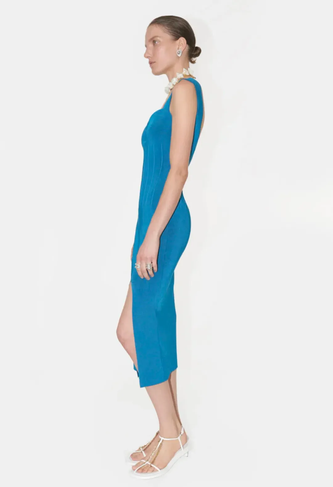 Galvan London Electra Stretch Knit Midi Dress Electric Blue Size XL / AU 16 for rent on The Volte - main image