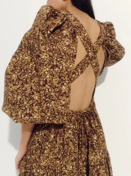 Shona Joy Dress Size 14 -Cross back Lilou Pin Tuck Midi Cotton Mimosa Brown Floral  for rent on The Volte - image 3