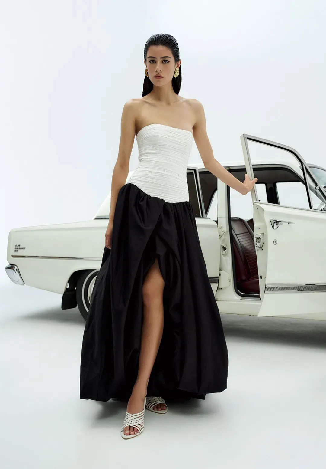 AJE Violette Bubble Hem Maxi Dress Black/White Size 8  for rent on The Volte - main image
