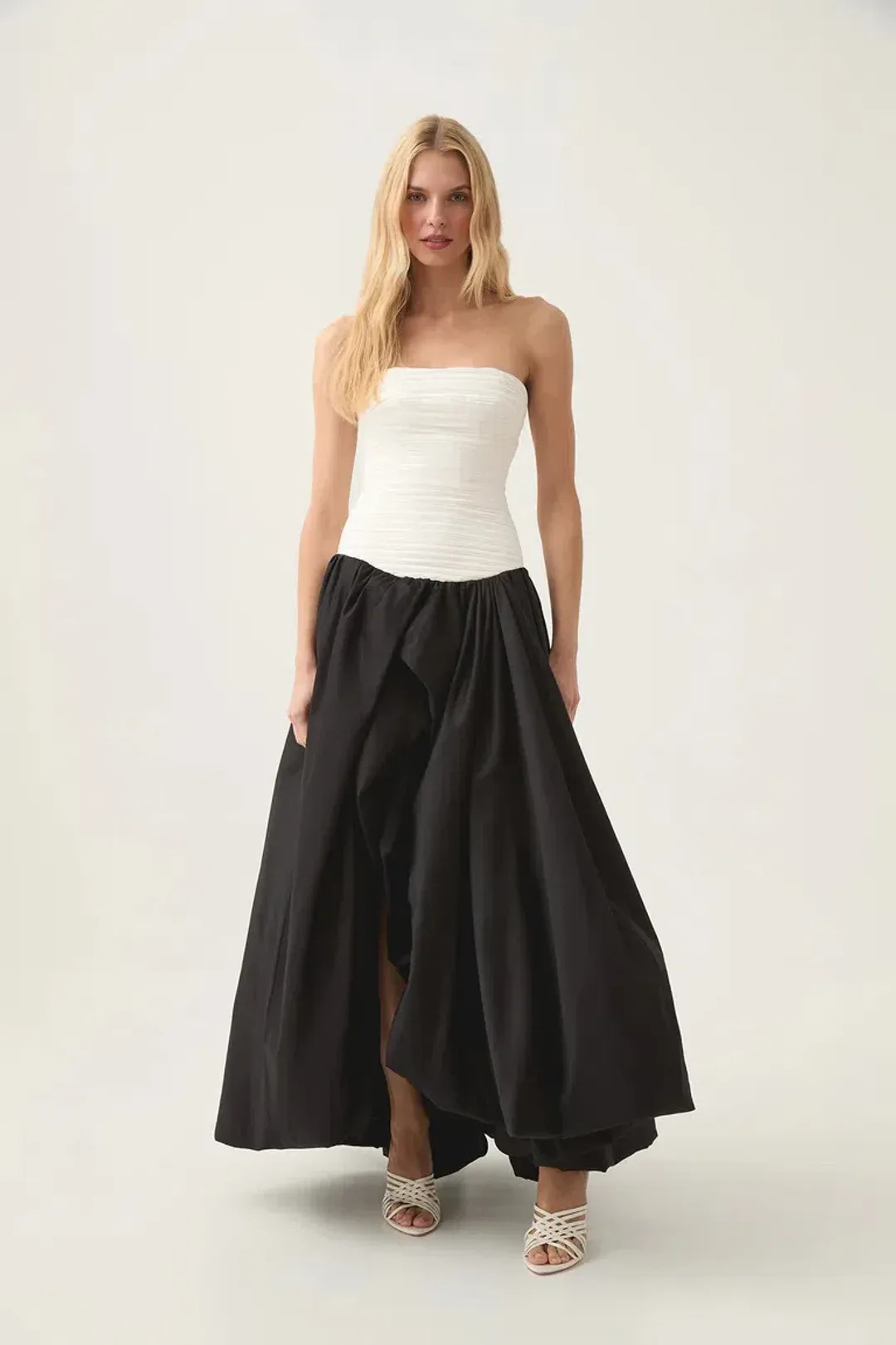 AJE Violette Bubble Hem Maxi Dress Black/White Size 8  for rent on The Volte - main image
