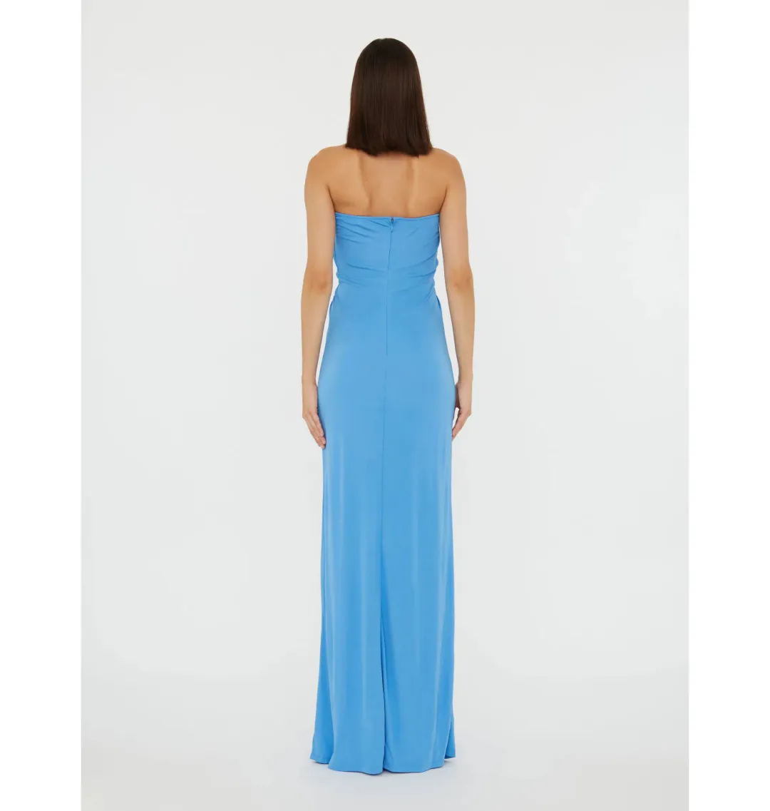 Christopher Esber Arced Palm Strapless Dress in Boston Blue Size AU 10 for rent on The Volte - main image