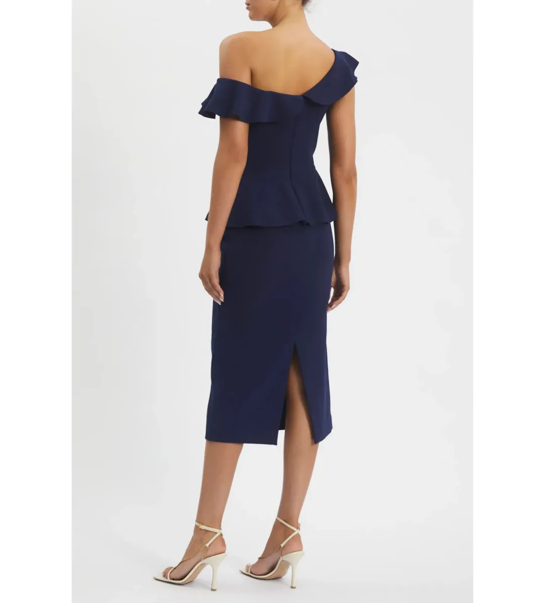 Rebecca Vallance Grace Frill Midi Dress Navy Size AU 10 for rent on The Volte - main image
