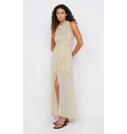 Bec & Bridge Anise High Neck Dress in Butter/Plum Stripe Size AU 8 for rent on The Volte - image 3