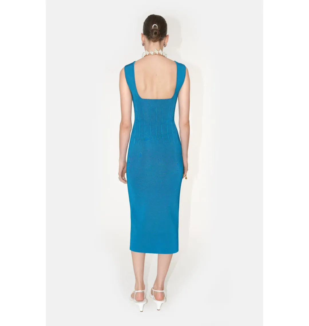 Galvan London Electra Stretch Knit Midi Dress Electric Blue Size XL AU 14 for rent on The Volte - main image