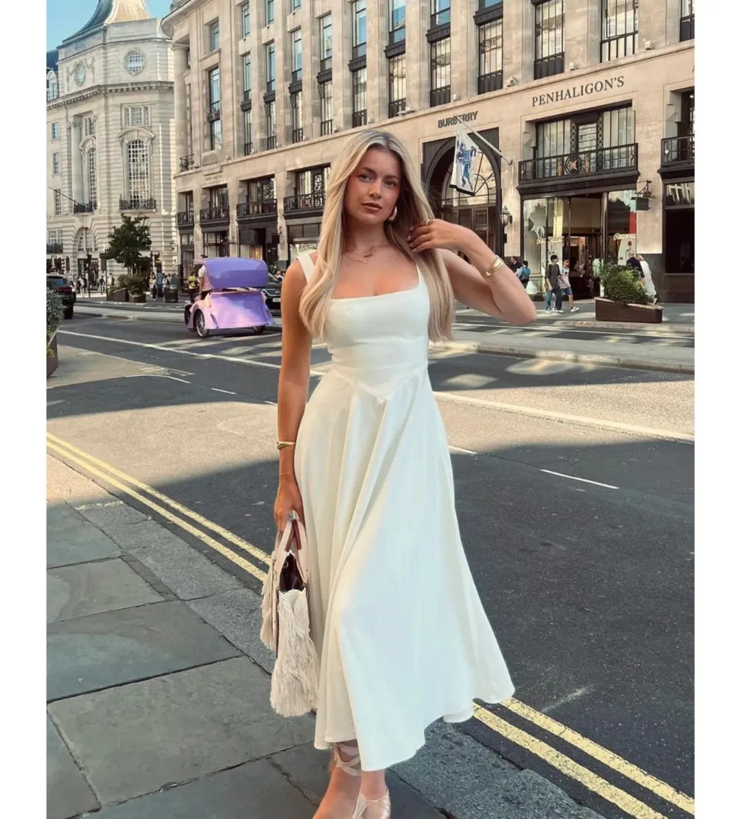 Odd Muse Ultimate Muse High Waist Square Neck Midi Dress White Size AU 10 for rent on The Volte - main image