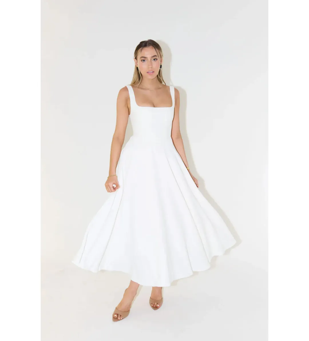 Odd Muse Ultimate Muse High Waist Square Neck Midi Dress White Size AU 10 for rent on The Volte - main image