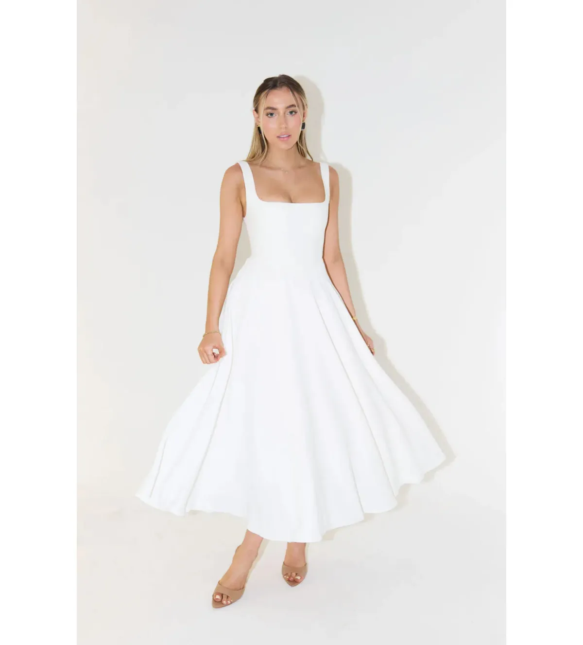 Odd Muse Ultimate Muse High Waist Square Neck Midi Dress White Size AU 10 for rent on The Volte - main image
