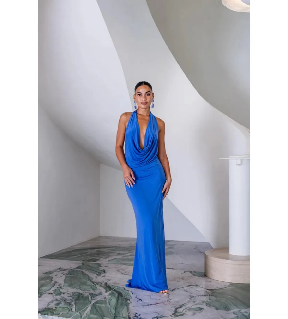 Sneaky Link Saint Plunge Maxi Dress in Sapphire Size AU 8 for rent on The Volte - main image