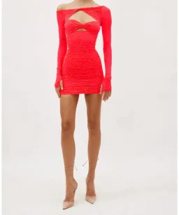 Alex Perry Tinley Crystal Mini Dress Strawberry Size AU 10  for rent on The Volte - image 3