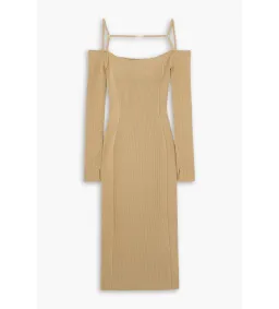 Jacquemus Sierra Embellished Ribbed Knit Midi Dress Sand Size 40 / AU 12 for rent on The Volte - image 3