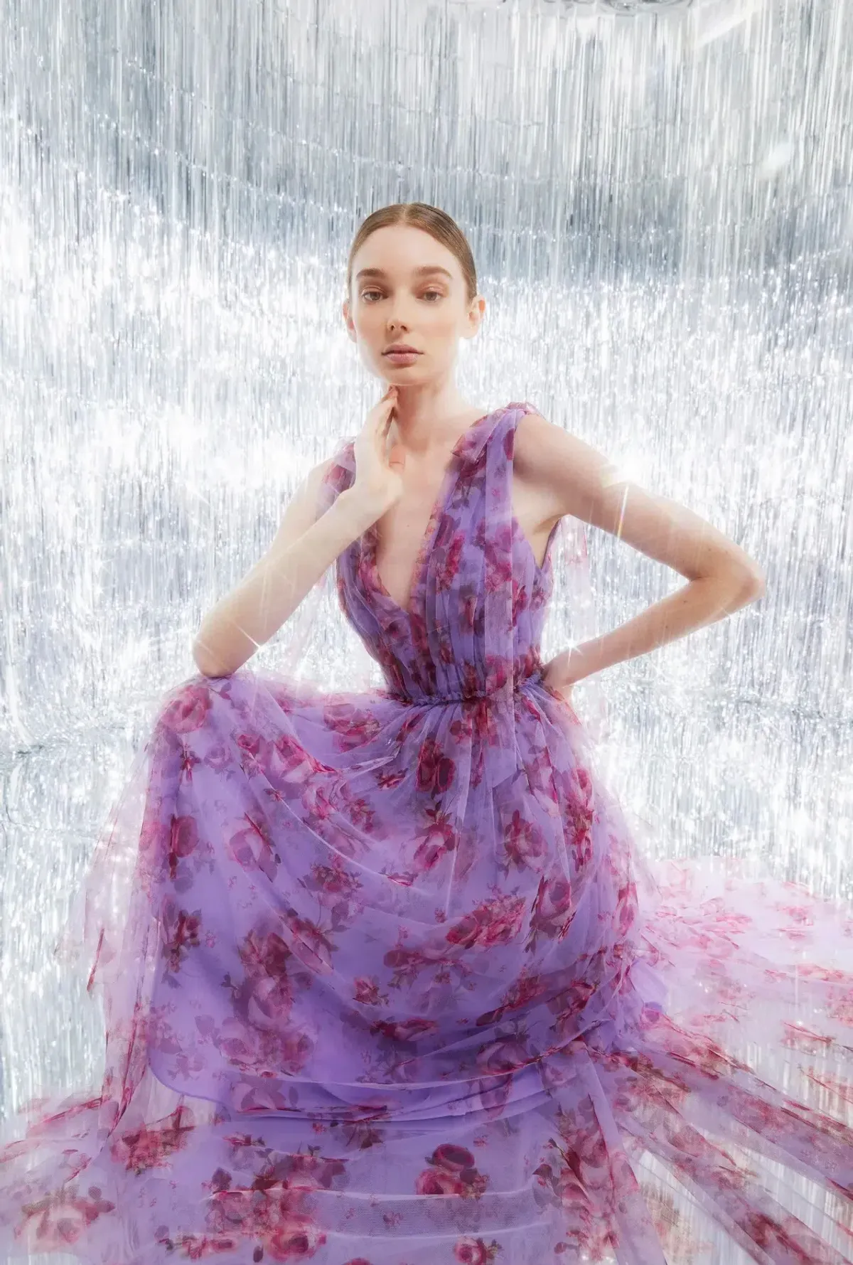 Lela Rose Floral Tiered Tulle Dress Purple Size AU 14 for rent on The Volte - main image