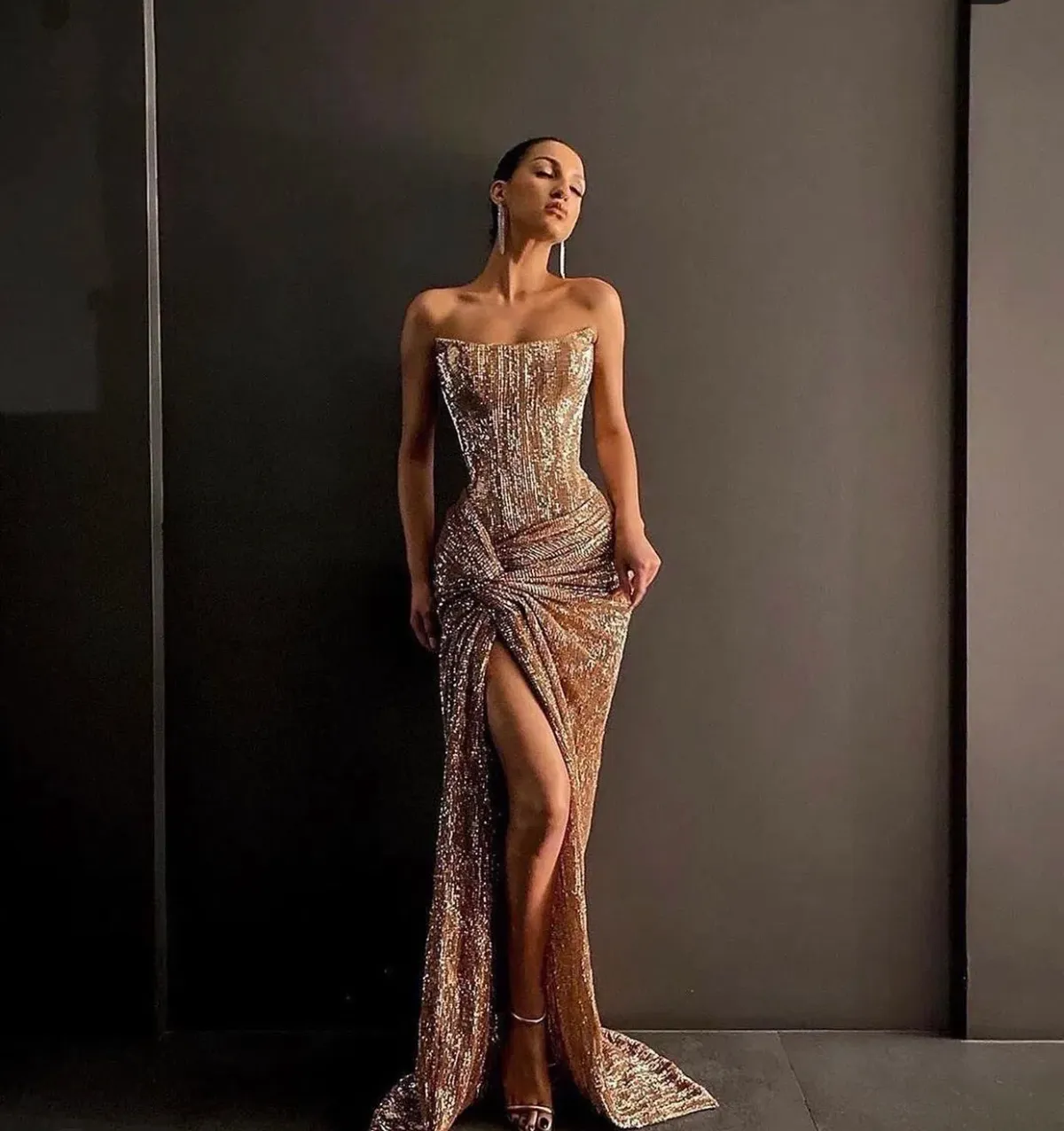 Lia Stublla Chanel Gown Rose Gold Size 6 for rent on The Volte - main image