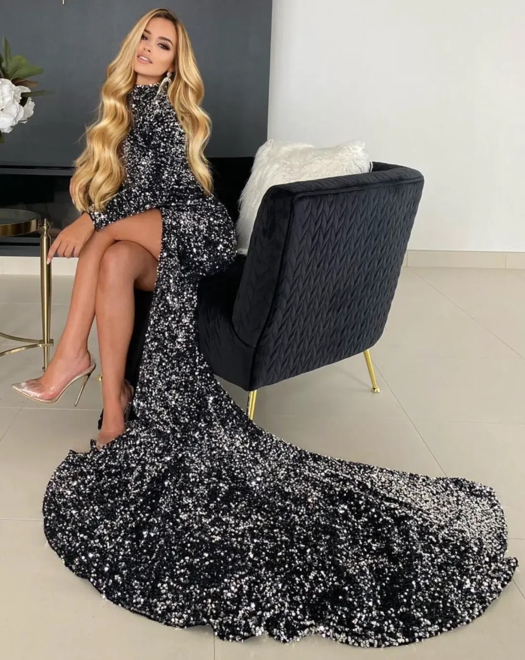 Abyss by Abby Alexia Long Sleeve Gown Gunmetal Size 8 for rent on The Volte - main image