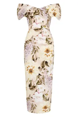 Sofia The Label Hailey Off Shoulder Midi Dress In Flora Print Size 6 for rent on The Volte - image 5