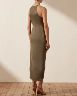 Shona Joy Luxe Tie Front Sleeveless Midi Dress Pine Valley Size 6 for rent on The Volte - image 3