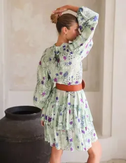 Frank & Dollys Viamo Cascade Floral Satin Dress in Sage Size XXS / 6 for rent on The Volte - image 3