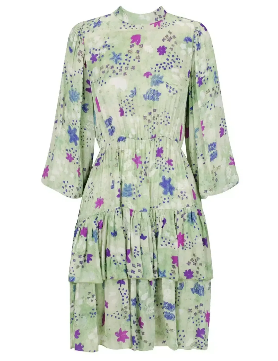 Frank & Dollys Viamo Cascade Floral Satin Dress in Sage Size XXS / 6 for rent on The Volte - main image