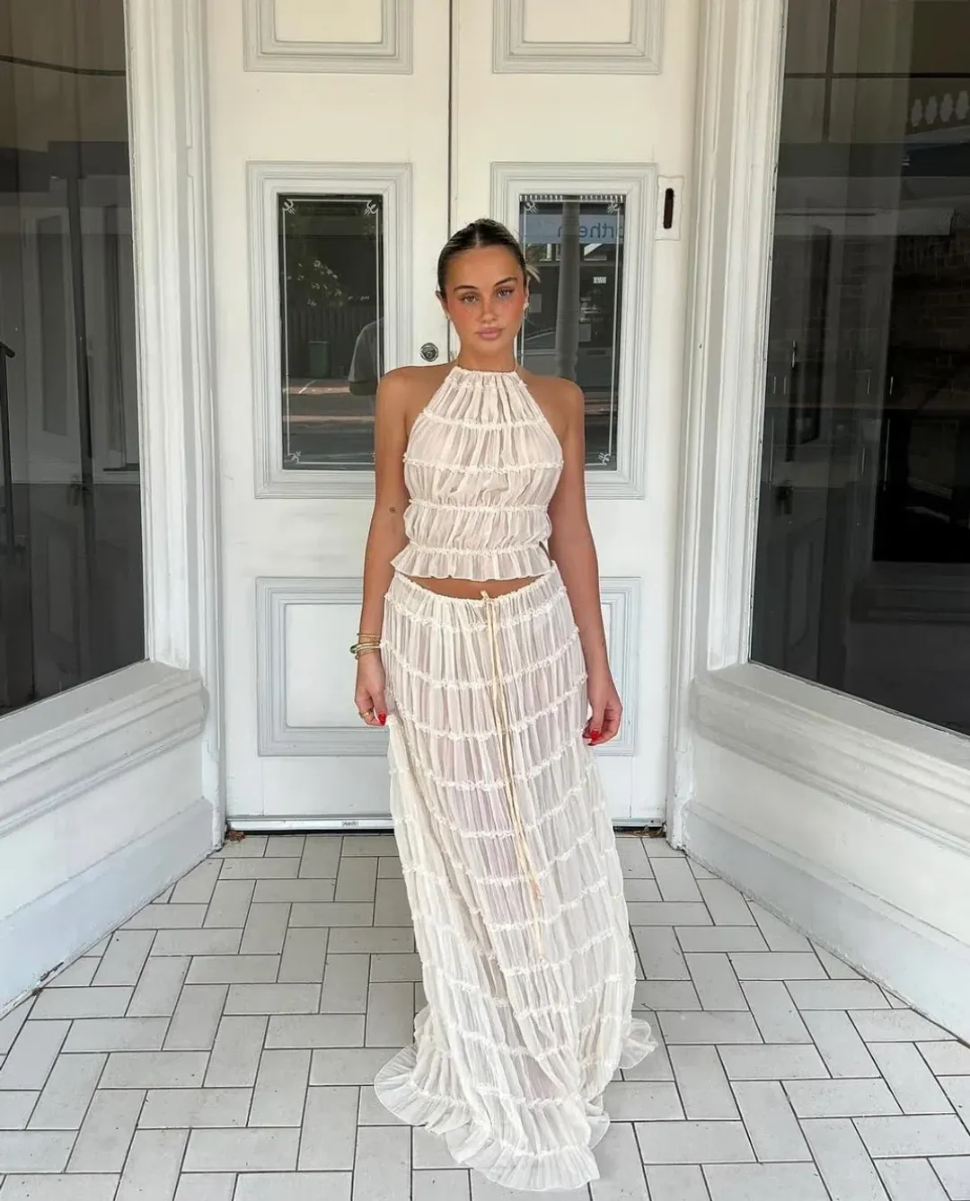 Arcina Ori Juliette Halter and Skirt Set Cream Size Small / AU 8 for rent on The Volte - main image