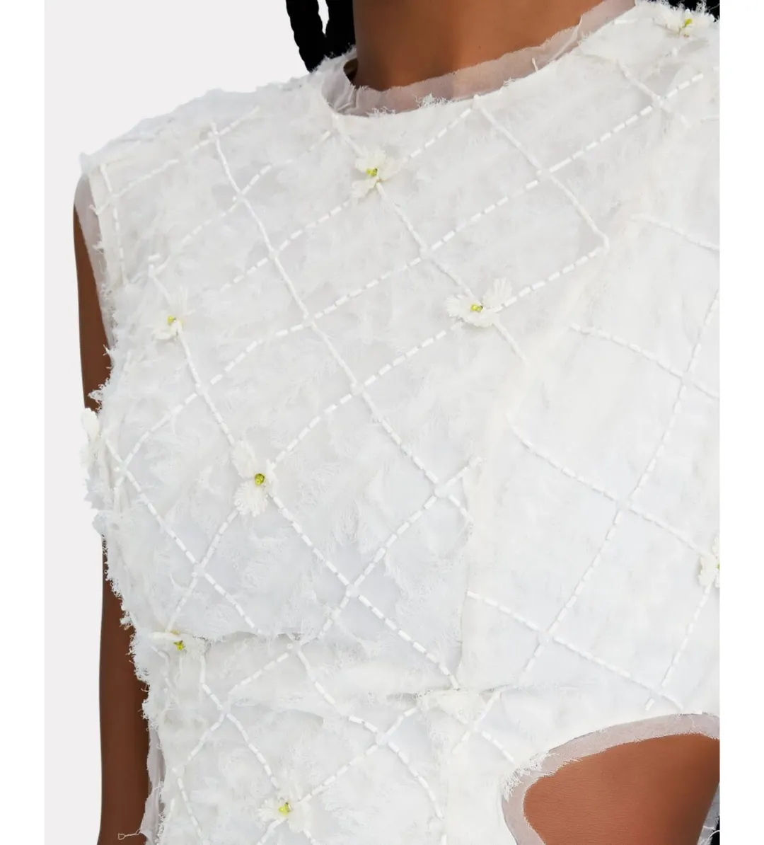 Aje Mirage Organza Cut Out Mini Dress in Ivory Size AU 8 for rent on The Volte - main image