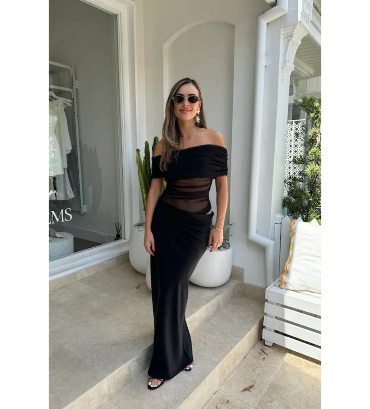 Benni Nico Off Shoulder Maxi Dress Black Size AU 8 for rent on The Volte - main image
