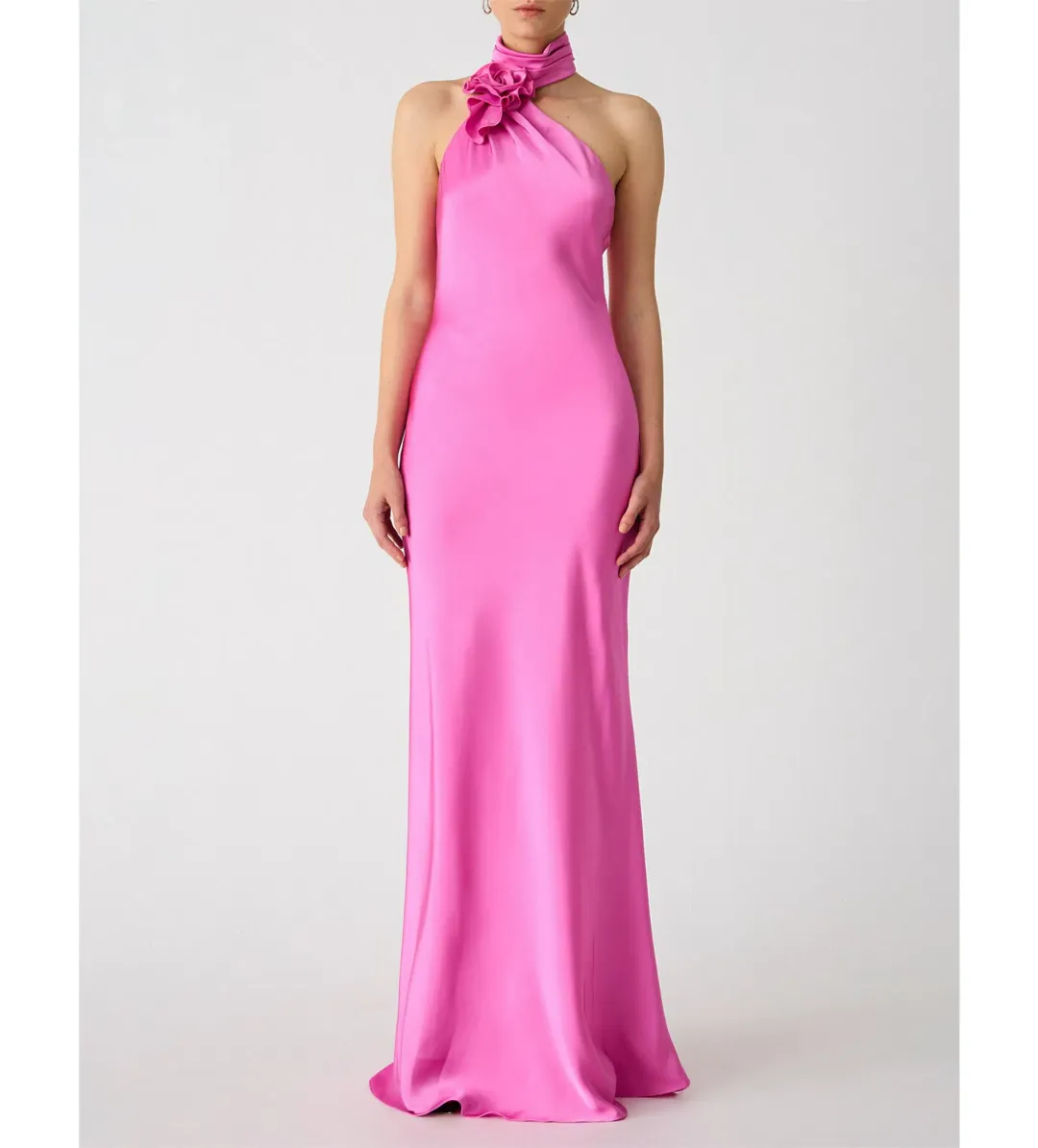 Misha Teresa Rosette Detail Satin Gown Purple Rose Size 6/XS for rent on The Volte - main image