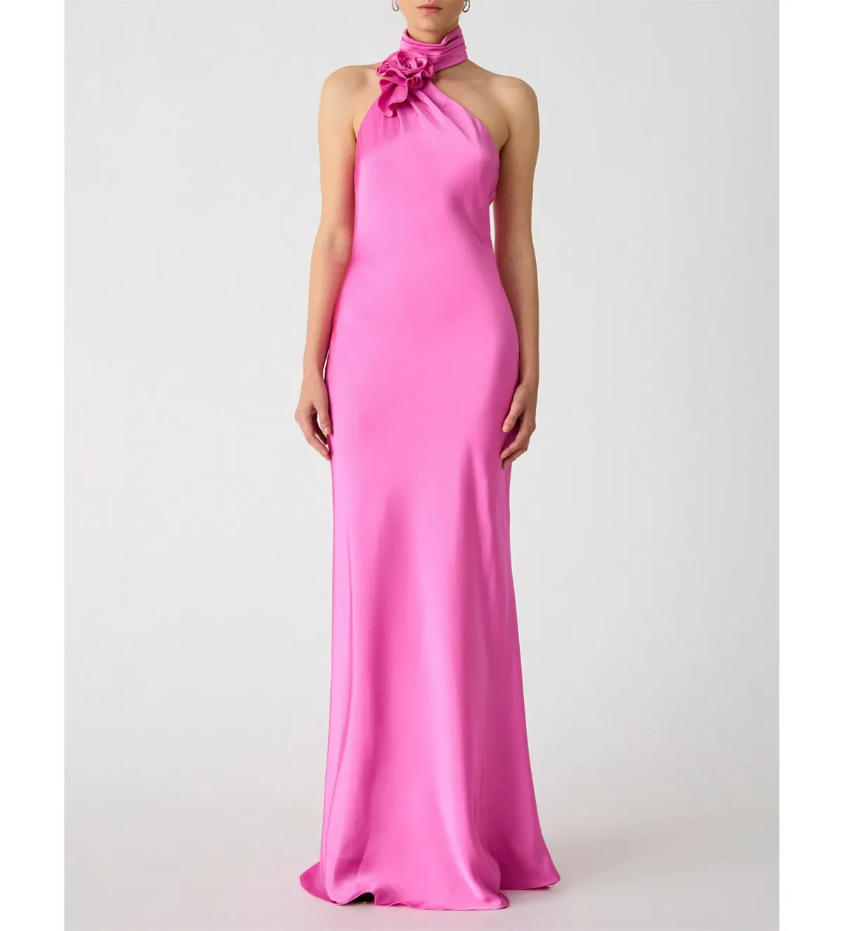 Misha Teresa Rosette Detail Satin Gown Purple Rose Size 6/XS for rent on The Volte - main image